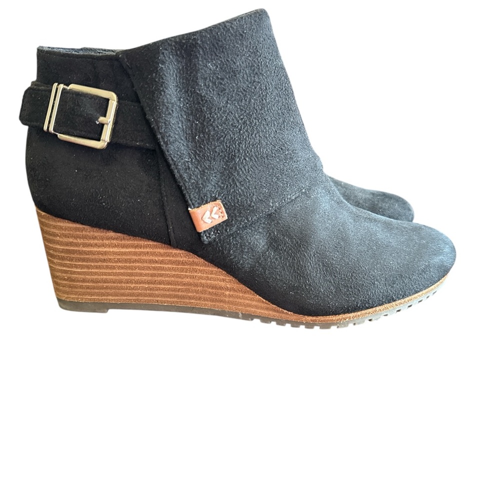 Dr. Scholl's Black Suede Wedges with Tan Heel